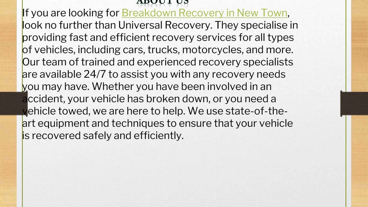 Breakdown Recovery in New Town