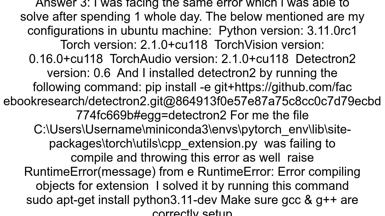 RuntimeError Error compiling objects for extension while installing detectron2