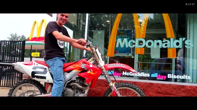 riding my motor bike in mcdonalds