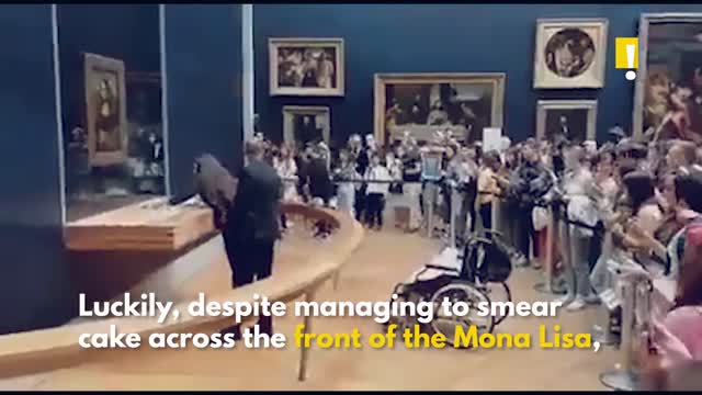 Crazed indoctrinated leftist smears cake on Mona Lisa as climate protest.