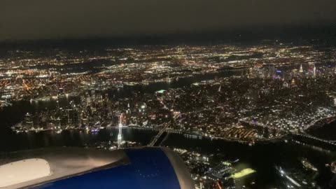 Manhattan Skyline at Night (Landing at LaGuardia Airport)