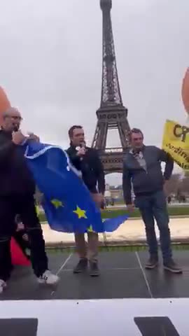 French Farmers rip up EU flag. Demand the EU be dissolved 2 4 2024