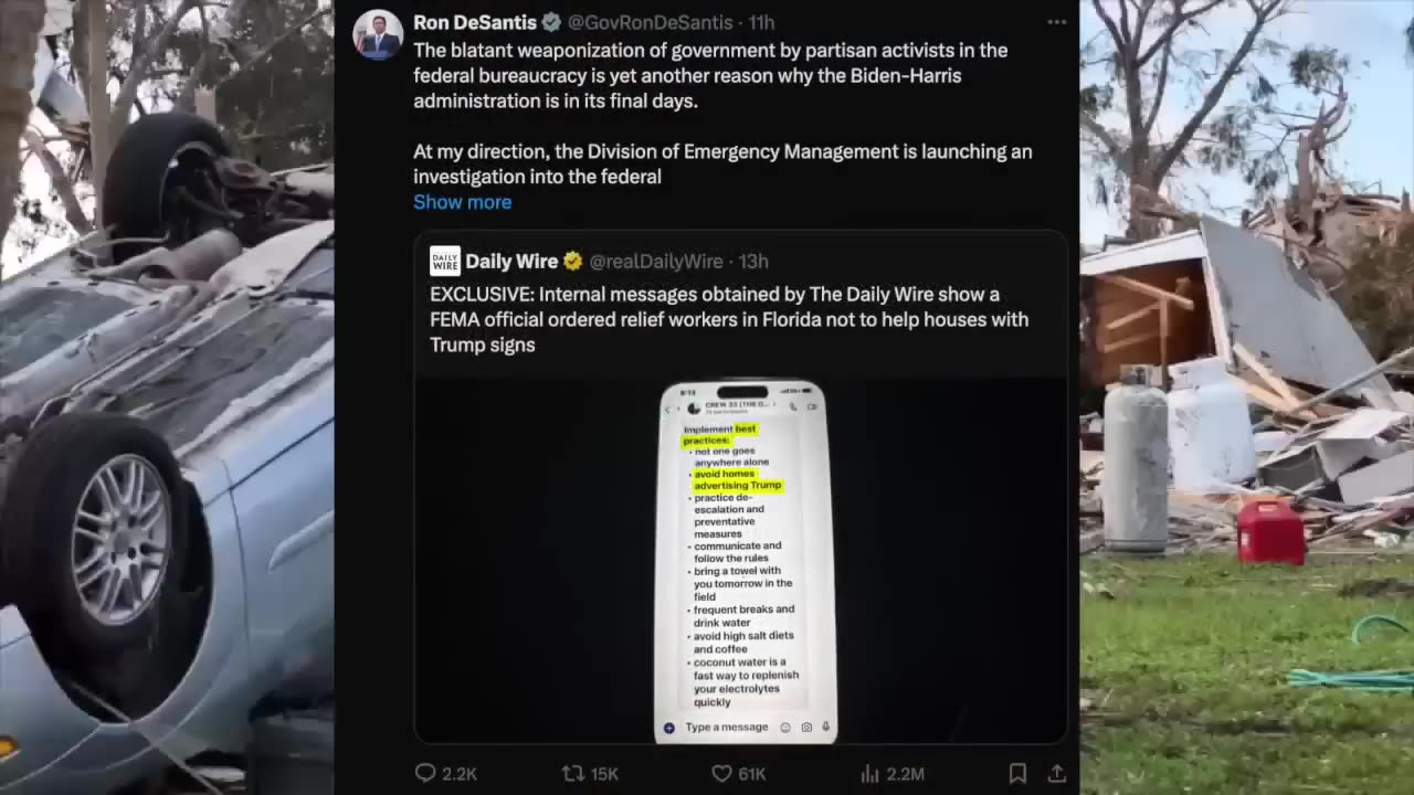 Gov. DeSantis Demands Investigation After FEMA relief workers avoid homes of Trump supporters