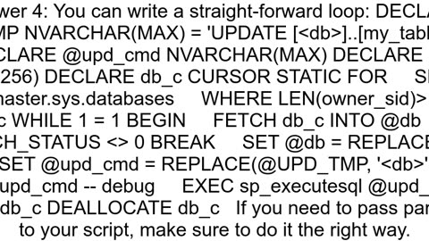 Loop through databases on server and update data