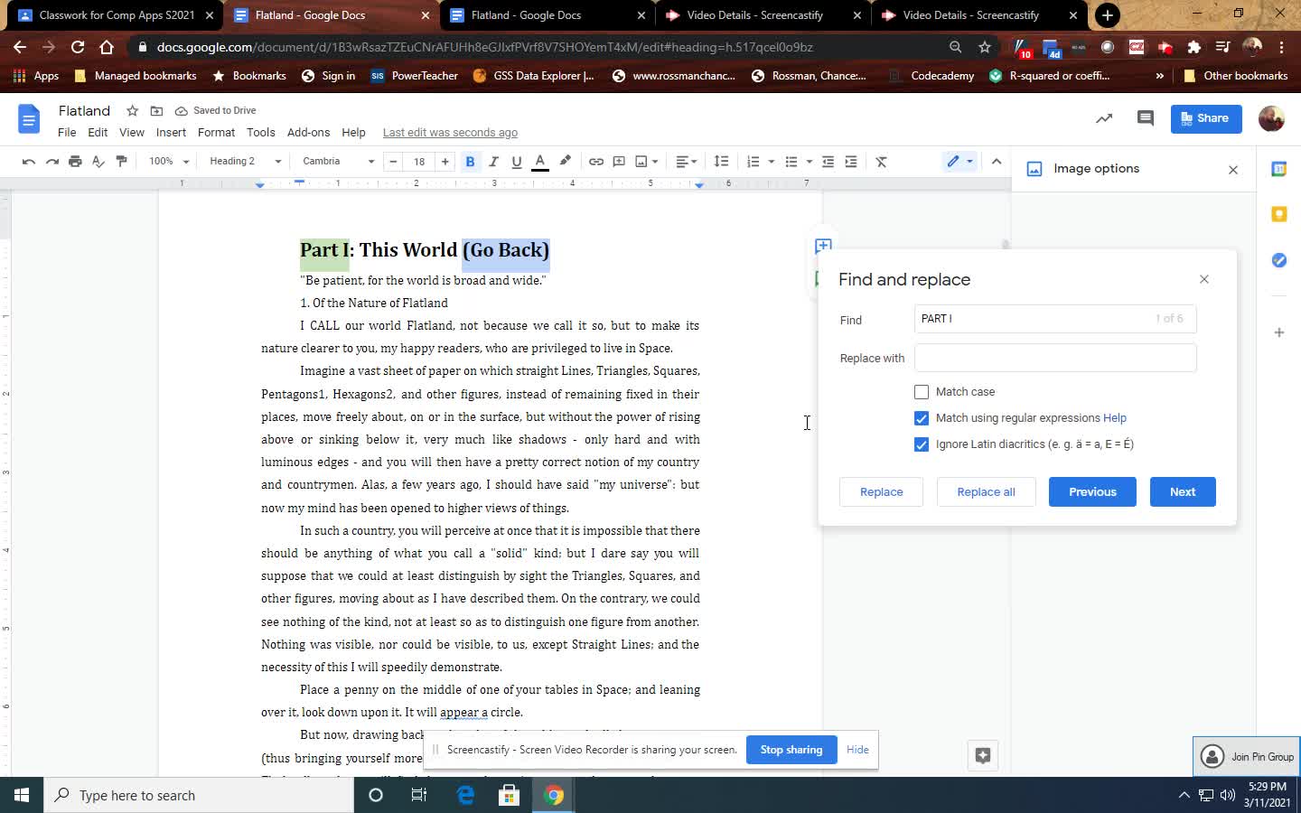 Flatland formatting a book using Google DOCS Video 3 of 5