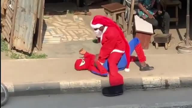 Santa and spiderman