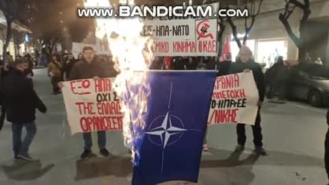 Nato flag burned in Greece