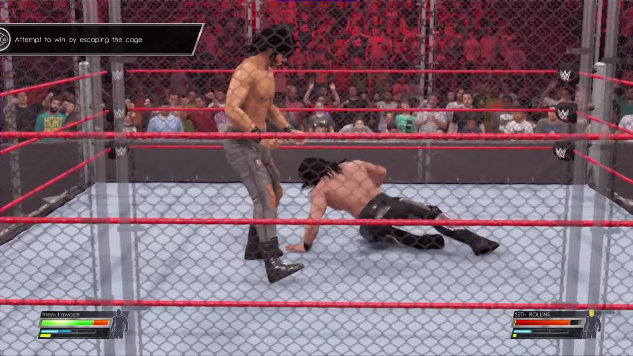 wwe2k22 myrise 105 Seth rollins The Outlaw, steel cage title defense