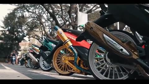 row of modified motorbikes