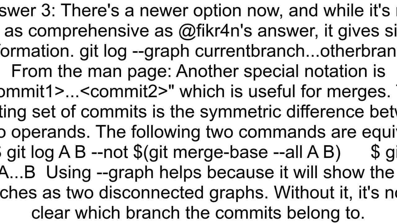 Git log graph display how two branches are diverging