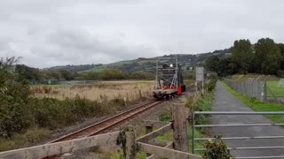 Engineering train passes on the Vale of Rheidol Railway
