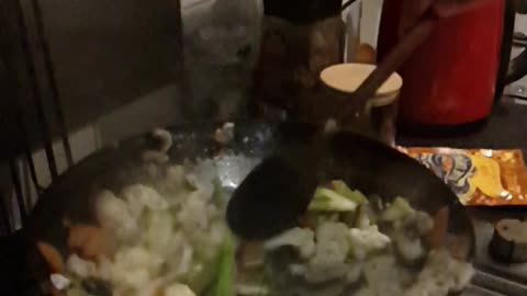 Cooking stirfry chicken. Slow motion