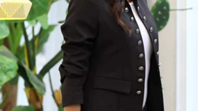 Roskiky Women Casual Solid Jacket Suit Open Front Stand Neck Buttons Work Blazer