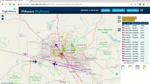 Sept 25th 2022 time lapsed phoenix air traffik with piaware and linux
