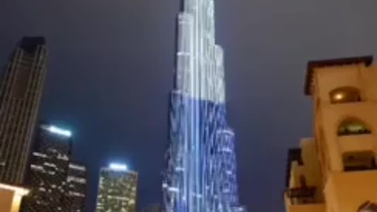Burj Khalifa in Dubai, United Arab Emirates turns white, blue and red in solidarity with Russia