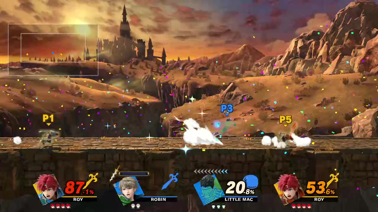 Roy and Roy vs Robin and Little Mac on Bridge of Eldin (Super Smash Bros Ultimate)