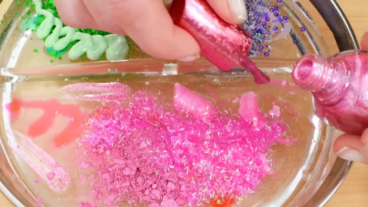 Pink vs Purple vs Green - Mixing Makeup Eyeshadow Into Slime! Satisfying Slime V