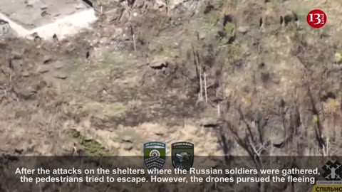 Drone footage shows dozens of Russian soldiers fleeing from bomb shelter