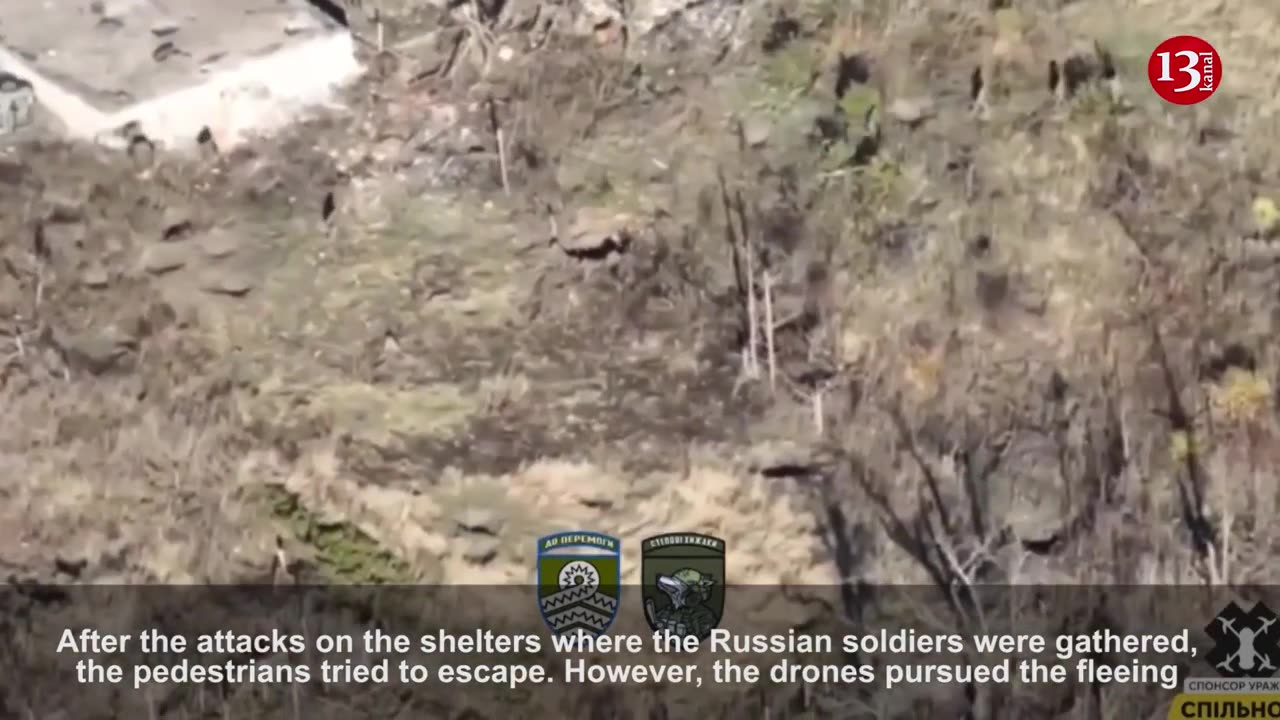 Drone footage shows dozens of Russian soldiers fleeing from bomb shelter
