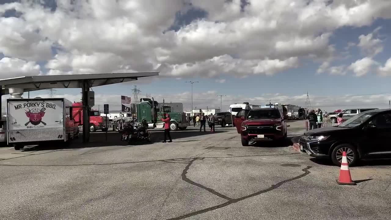 A Scene of The US Freedom Convoy Getting Ready