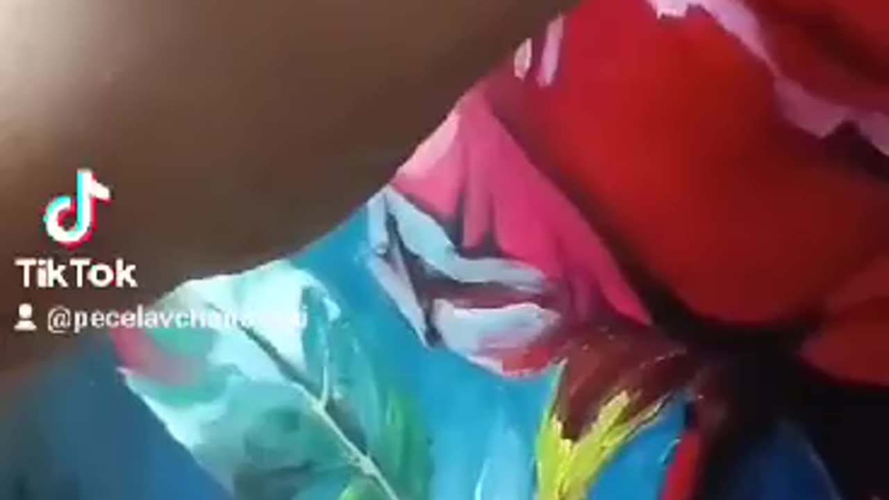 Drawing a flower painting oil on cavan