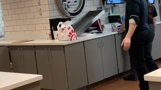 Chic-fil-A Employee Using Conveyor Belt Drops Food