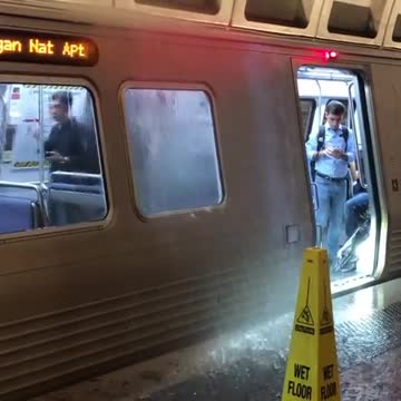 Torrential rainstorm in Washington floods subway sitting in metro station