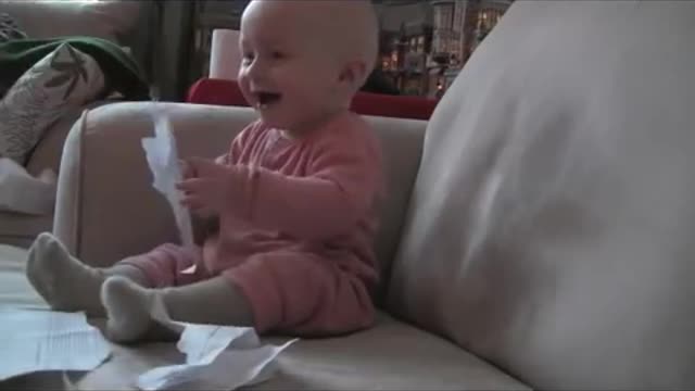 Baby Laughing Hysterically at Ripping Paper