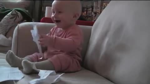 Baby Laughing Hysterically at Ripping Paper