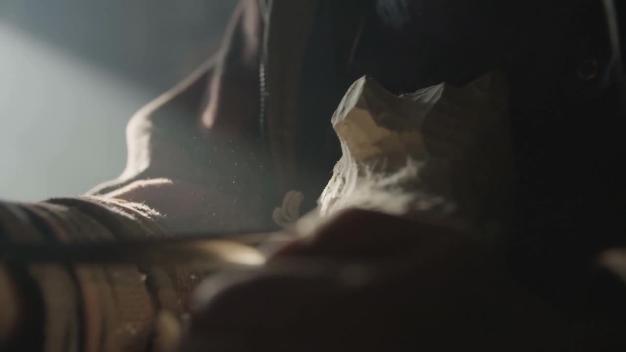 A Man Is Wood Carving A Bear