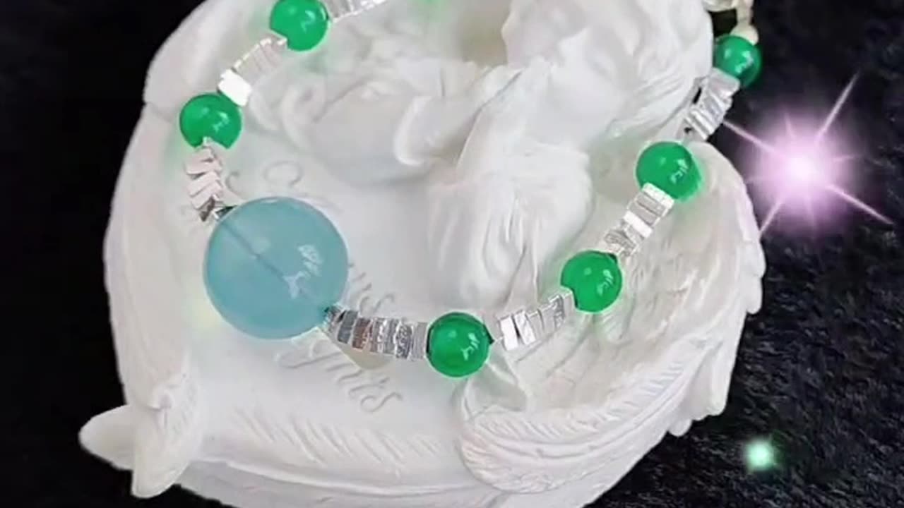 GN-20240925-03 Real triangle S925 silver bracelet women's Milky blue aquamarine chrysoprase bead