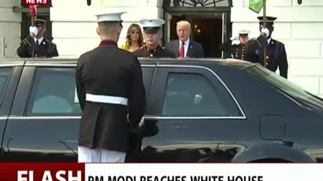 US President Donald Trump welcomes PM Modi at The White House