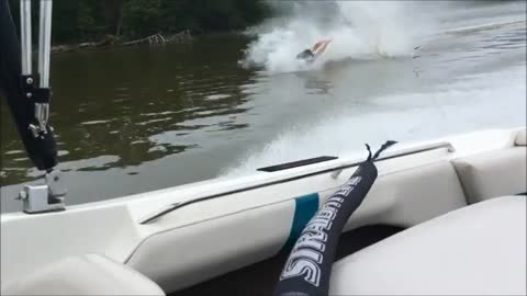 Collab copyright protection - water ski wipes out on orange ball