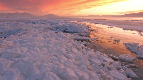 Ice on Utah Lake during Sunset