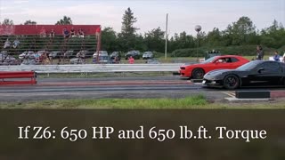 Challenger Hellcat vs Chevy Corvette 1/4 Mile Drag Race