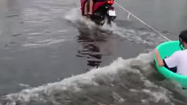 Tsunami surfing on the street