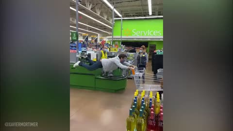 He FLOATS through the store.... Freaks out the employees!