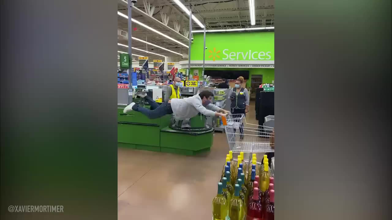He FLOATS through the store.... Freaks out the employees!