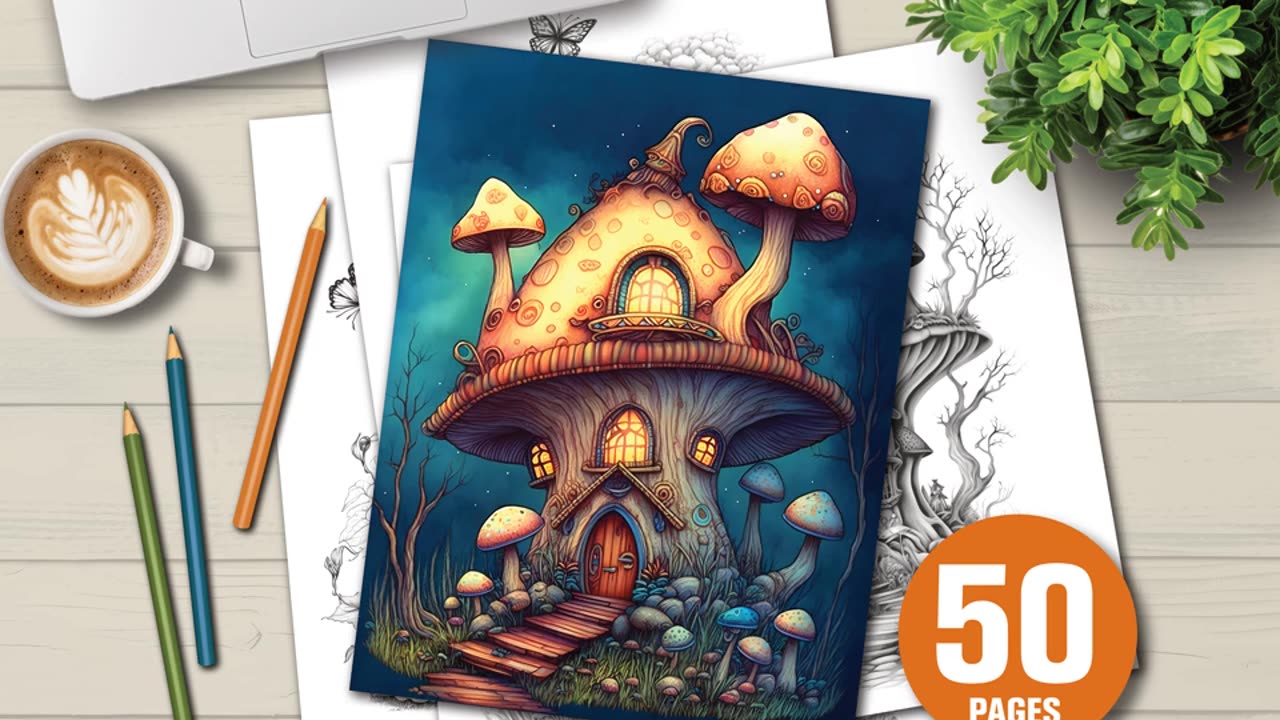 50 Magical Mushroom Houses Coloring Pages With Commercial Rights