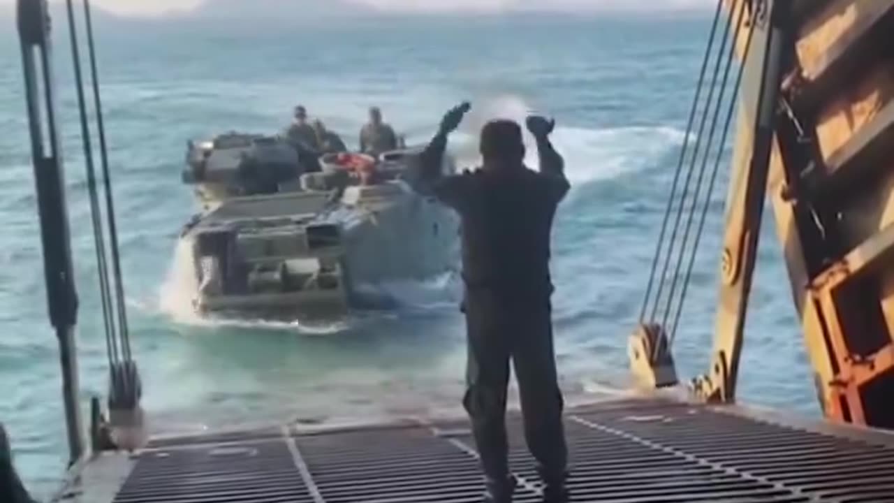 Floating Armored Vehicle Docking On Ship