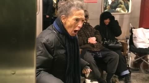 Old woman calls subway riders joke