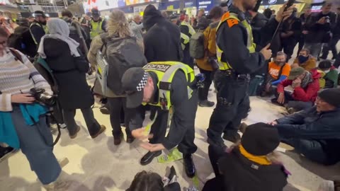 Anti-Israel protesters are blocking off Waterloo station in London