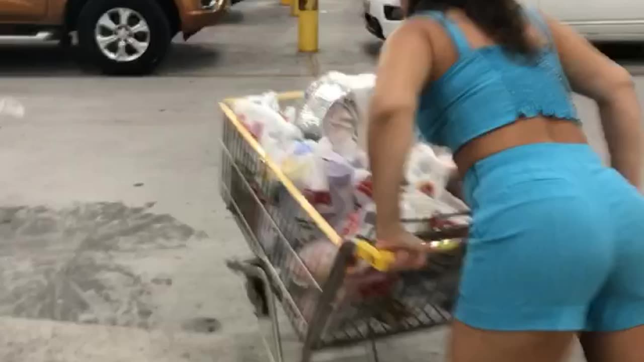 Shopping Cart Gets Turned Upside Down