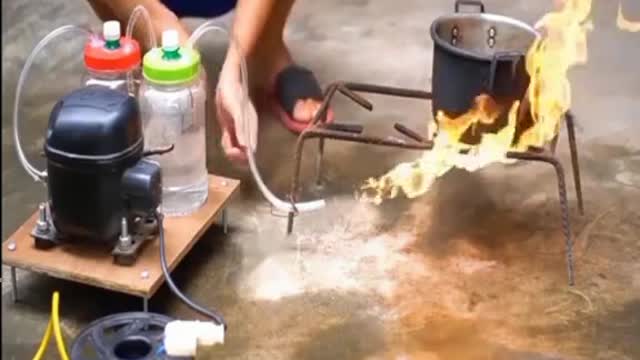 Cook with free gas using a refrigerator compressor