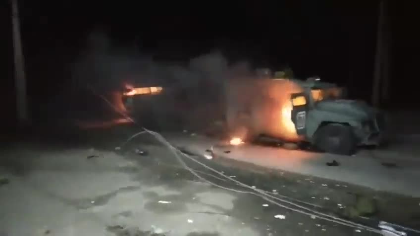 Destroyed Russian military equipment burns near Kharko, defeated & pushed back by Ukrainian forces.