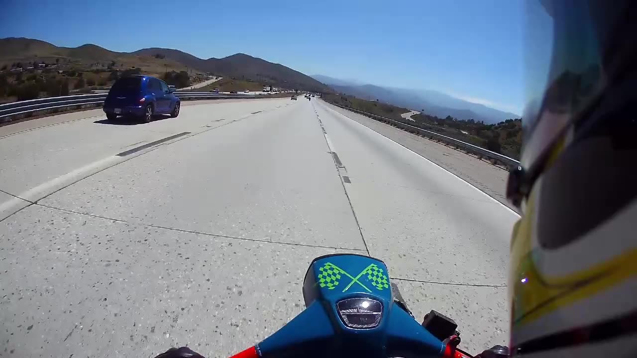 Classic Lambretta scooters on the Freeway - Passing a Harley Davidson Van Pt 2