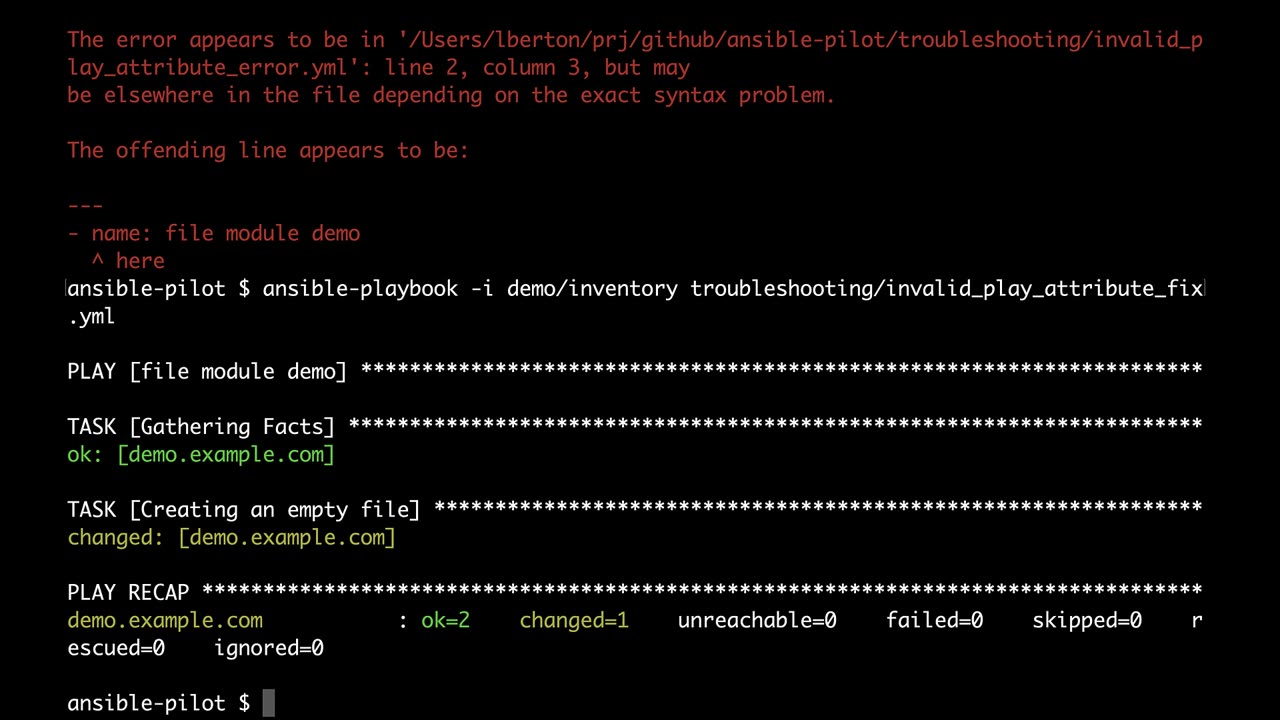 Ansible troubleshooting - not a valid attribute for a Play error