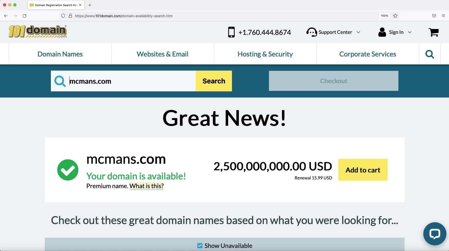 mcmans.com $2.5 Billion Dollars @ 101domain.com July 12, 2022