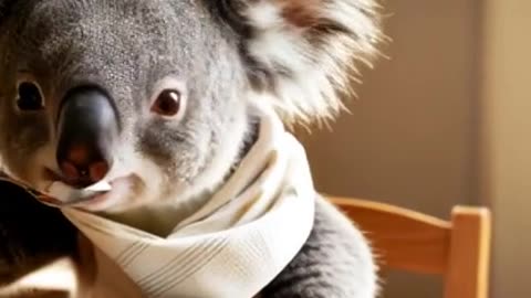 Koala eating with spoon