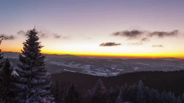 time lapse of a sunset and dusk seen from the mountains
